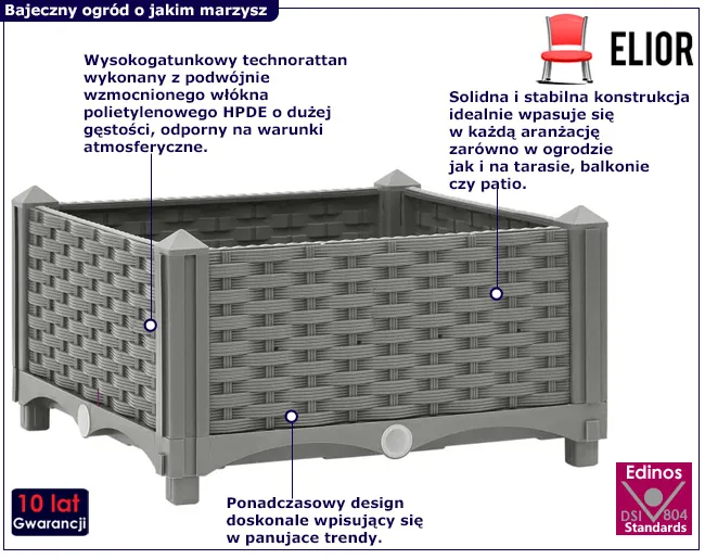 Szara rattanowa donica ogrodowa Athena