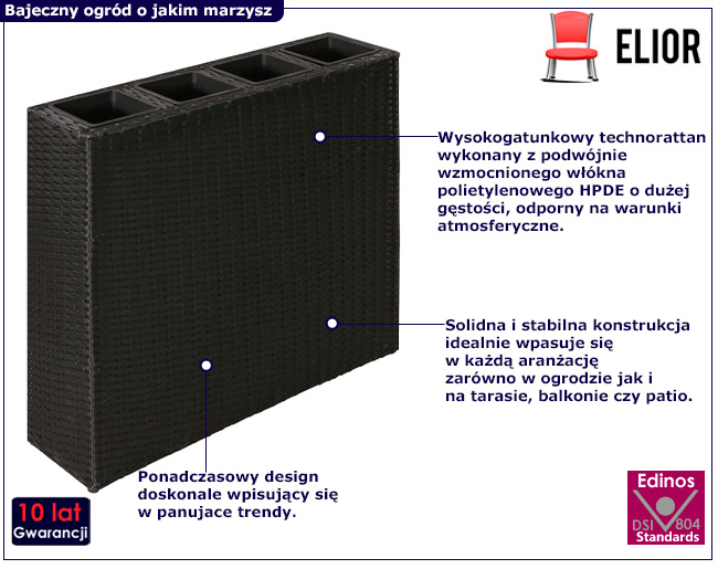 Czarna rattanowa donica ogrodowa Uzi