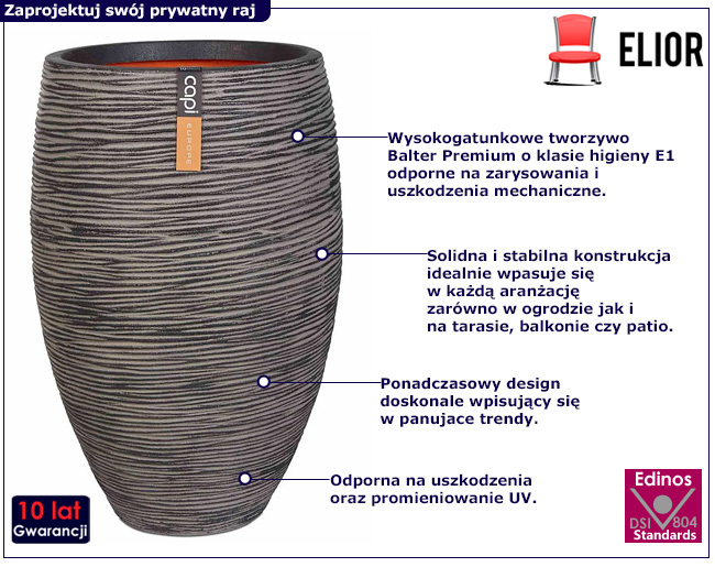 Antracytowa duża donica ogrodowa Pepper