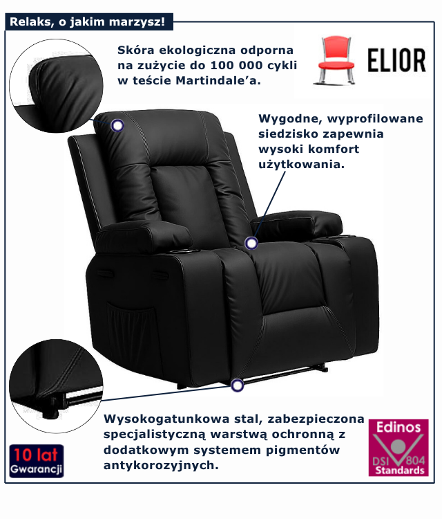 Czarny relaksacyjny fotel masujący Bergos 3X
