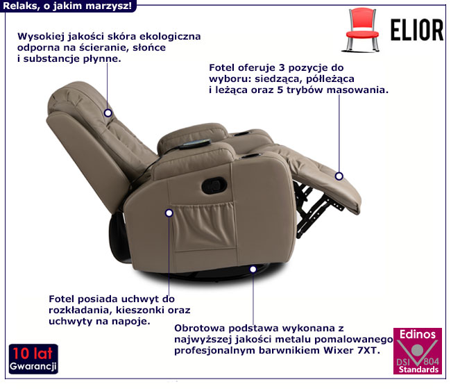 Szary obrotowy relaksacyjny fotel masujący Bergos 3X