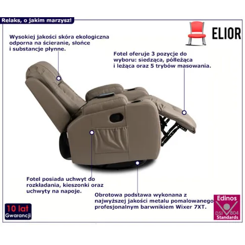 Szary skórzany fotel masujący Imar 3X