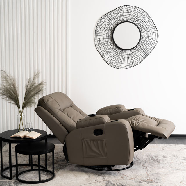 Szary skórzany fotel z masażem Bergos 3X