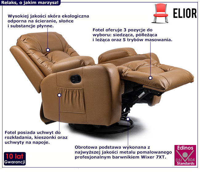 Jasnobrązowy rozkładany fotel z podnóżkiem fotel Imar 3X