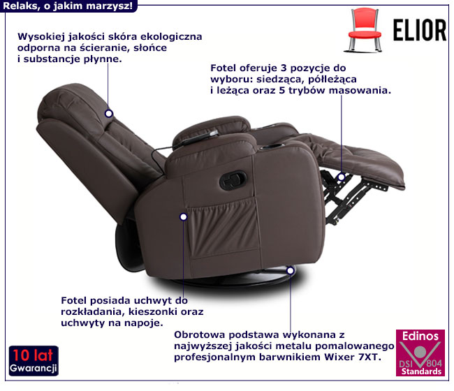 Brązowy rozkładany fotel z masażem Imar 3X