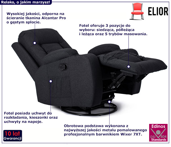 Czarny relaksacyjny fotel z funkcją masażu Imar 4X