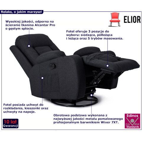 Czarny masujący fotel relaksacyjny Imar 4X