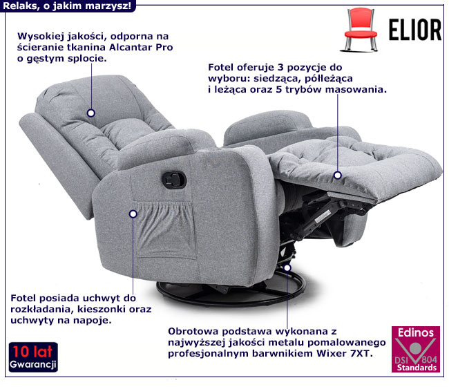 Szary relaksacyjny fotel z funkcją masażu Imar 4X