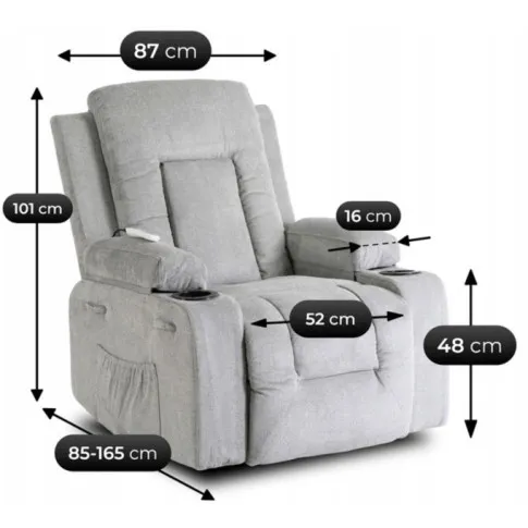 Wymiary fotela z funkcją masażu Bergos