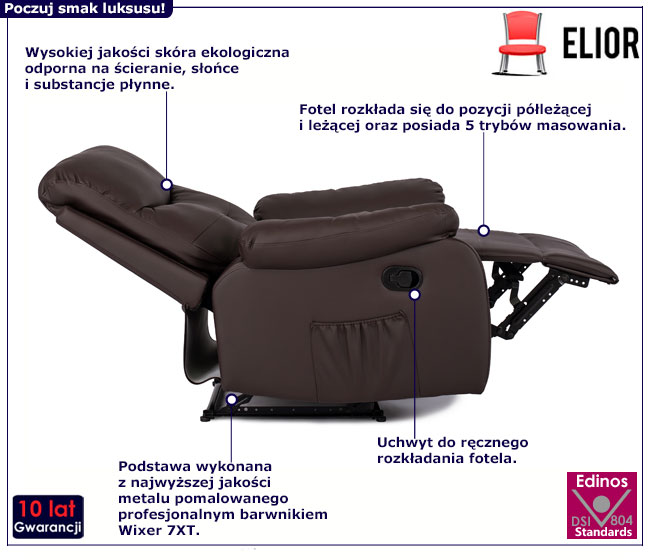 Brązowy fotel z masażem ze skóry ekologicznej Edip 3X