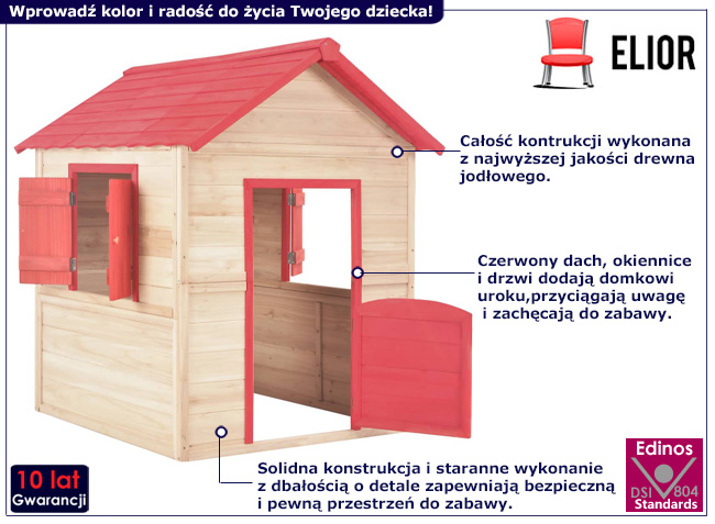 Drewniany domek ogrodowy Kombo kolor czerwony