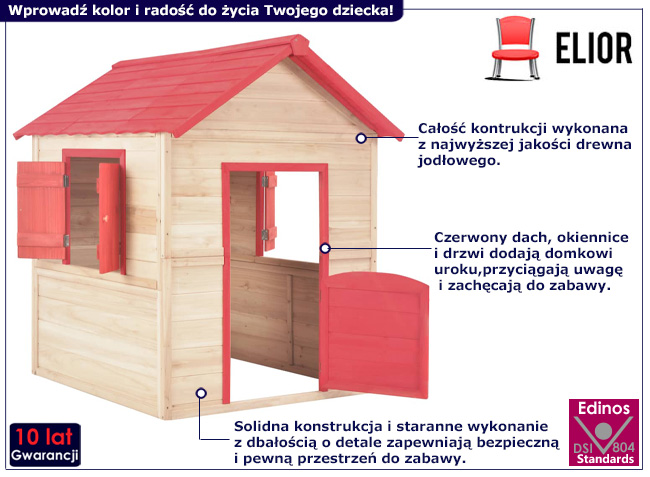 Drewniany domek ogrodowy Elsa kolor czerwony