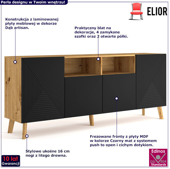 Komoda do salonu czarny + dąb artisan Mariel 4X