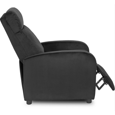 Czarny fotel welurowy z podnóżkiem Alho 4X