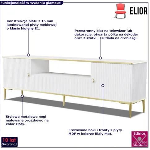 Szafka rtv glamour biały mat Donatella 4X