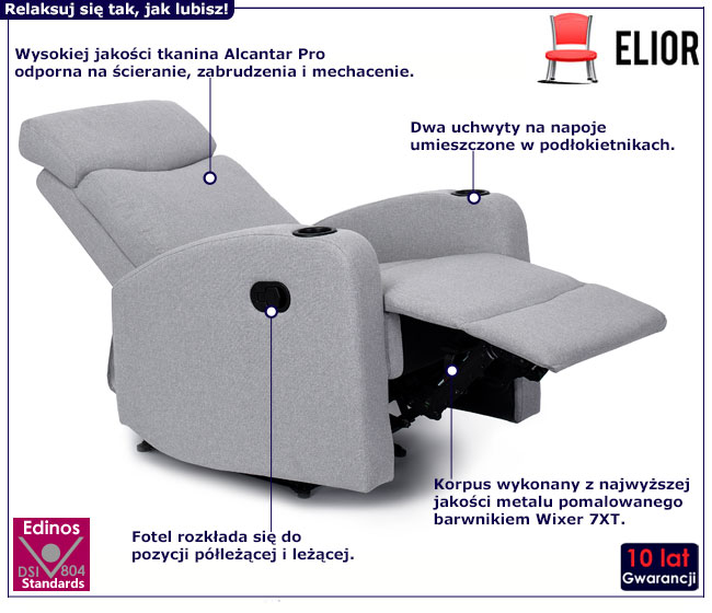 Szary relaksacyjny fotel do czytania Lines S 3X