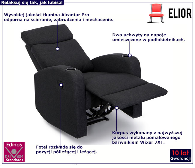 Czarny relaksacyjny fotel do czytania Honet 3X