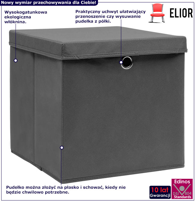 Infografika kompletu 4 szarych pudełek Holm 3X