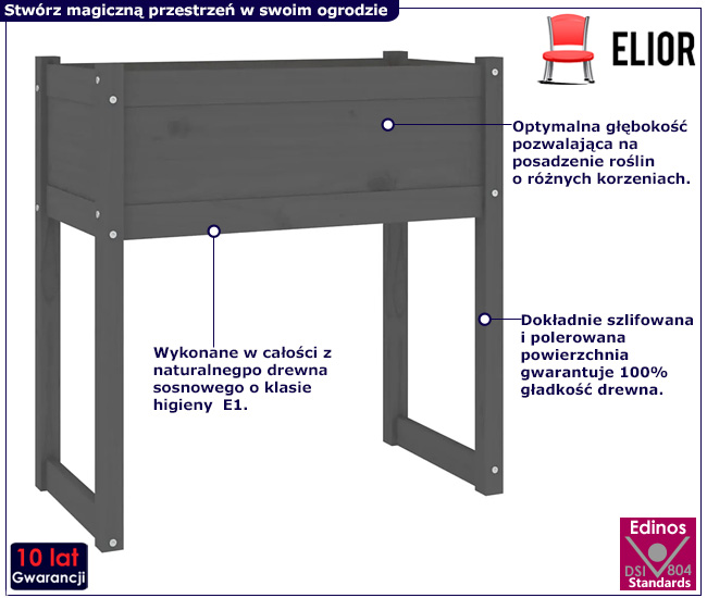 Szara duża donica ogrodowa Asto