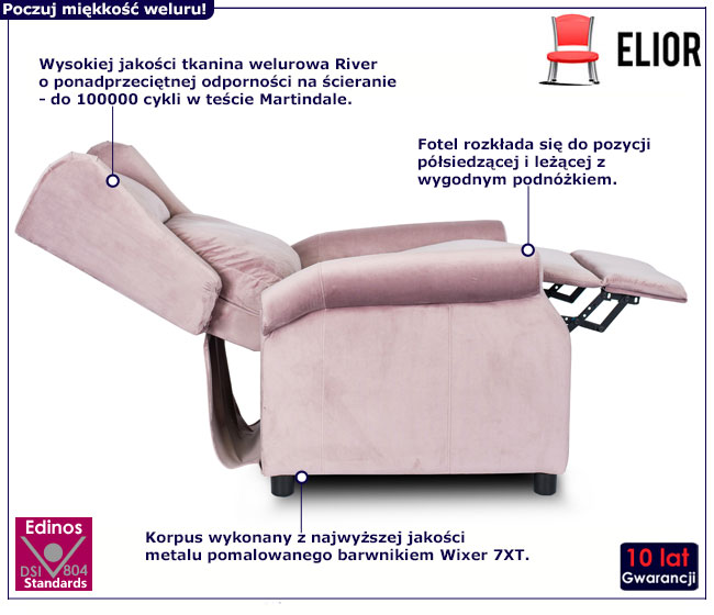 Różowy fotel uszak z funkcja rozkładania Alvo