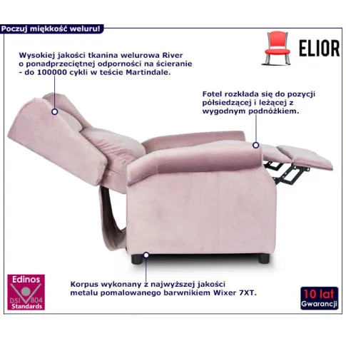 Różowy relaksacyjny fotel Alvo