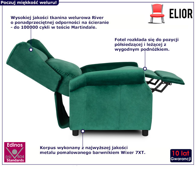 Zielony fotel uszak z funkcja rozkładania Ferro