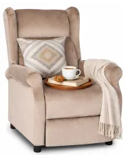 Beżowy rozkładany fotel welurowy uszak - Ferro w sklepie Edinos.pl