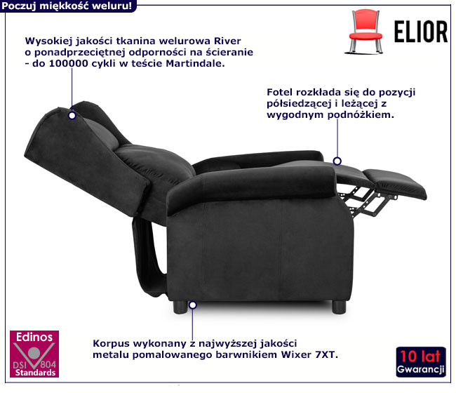 Czarny fotel uszak z funkcja rozkładania Ferro