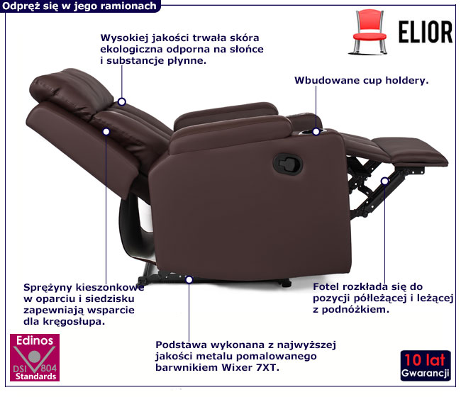 Brązowy rozkładany fotel relaksacyjny Ixar 3X