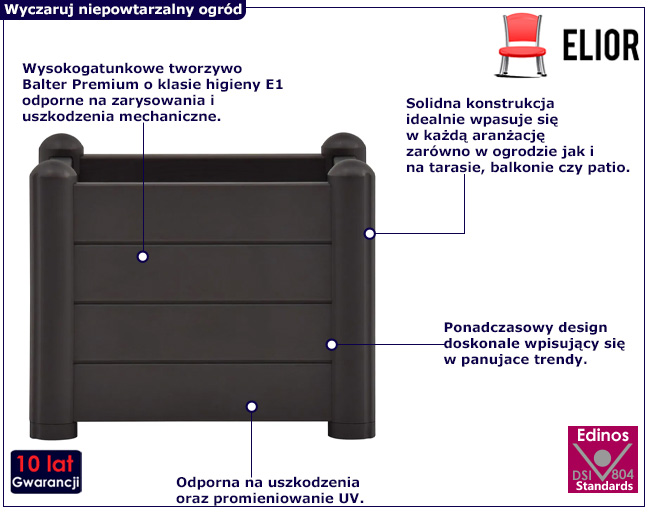 Brązowa kwadratowa donica do ogrodu Osal