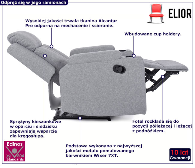 Jasnoszary rozkładany fotel wypoczynkowy Dafen 4X