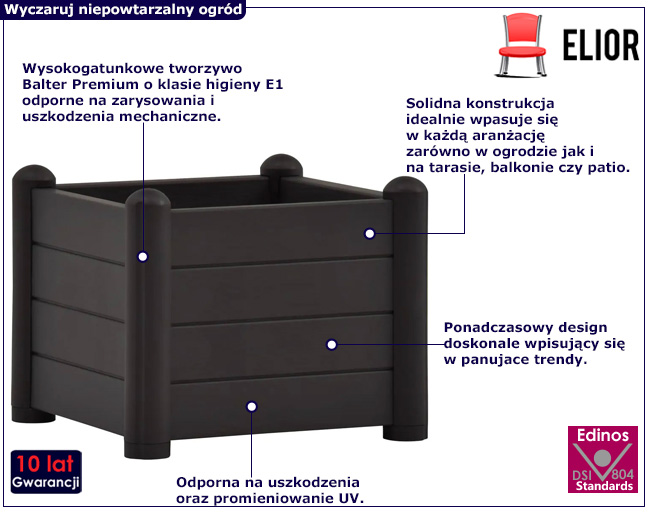 Antracytowa kwadratowa donica do ogrodu Ugroli