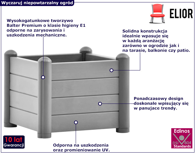 Szara kwadratowa donica do ogrodu Ugroli