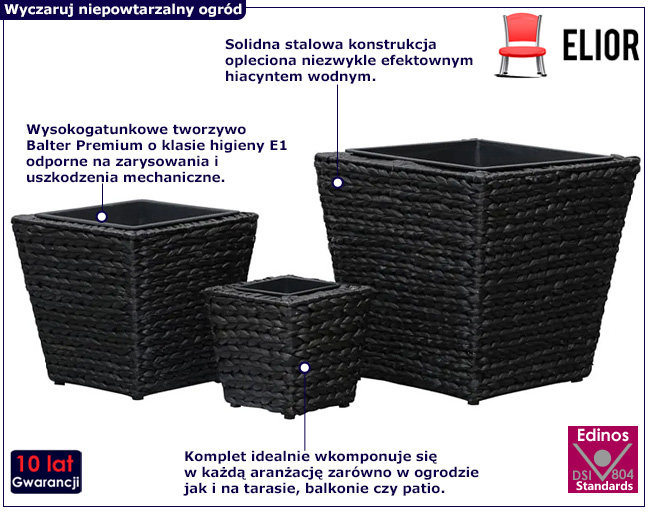 Komplet czarnych donic ogrodowych Heron