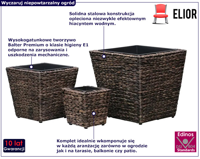 Komplet brązowych donic ogrodowych Heron