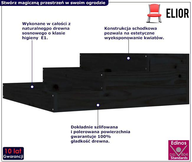 Czarna donica ogrodowa Stax