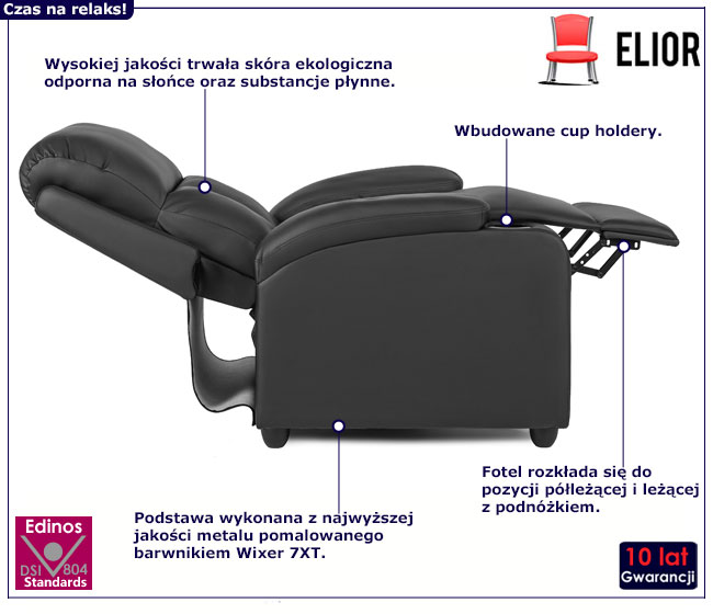 Czarny rozkładany skórzany fotel Beki 3X