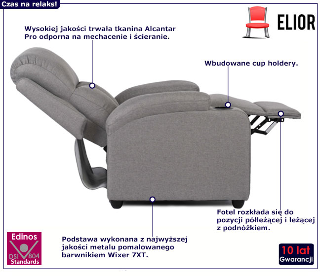 Szary rozkładany fotel z podnóżkiem Beki 4X