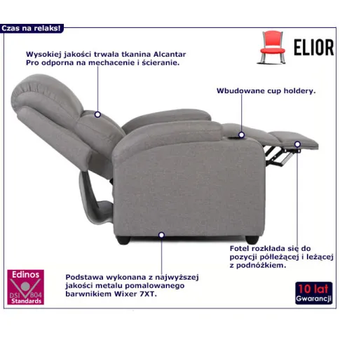 Szary fotel z podnóżkiem do salonu Azox 4X