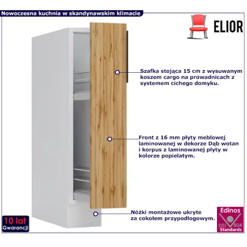 Kuchenna szafka z koszem cargo 15cm dąb wotan Madlen 3X