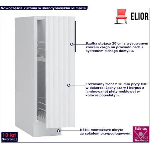 Kuchenna szafka z koszem cargo 20cm jasny szary Madlen 4X