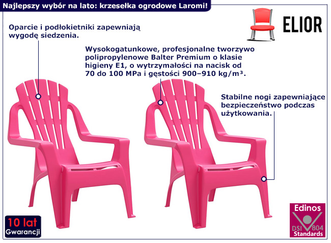 Zestaw dwóch różowych krzeseł ogrodowych Laromi