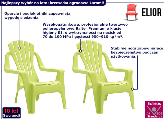 Zestaw dwóch zielonych krzeseł ogrodowych Laromi
