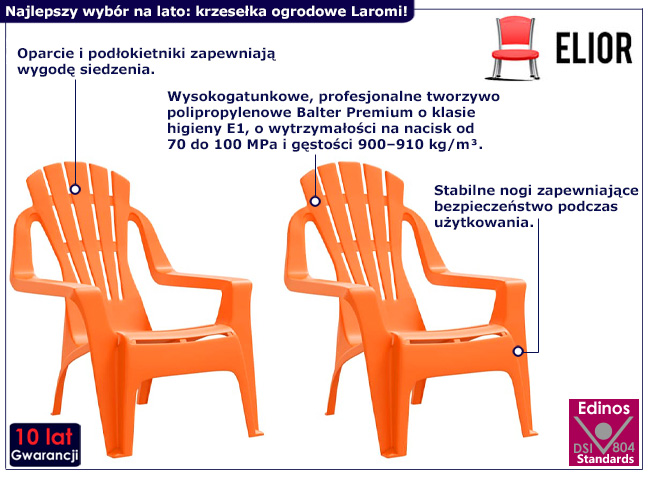 Zestaw dwóch pomarańczowych krzeseł ogrodowych Laromi