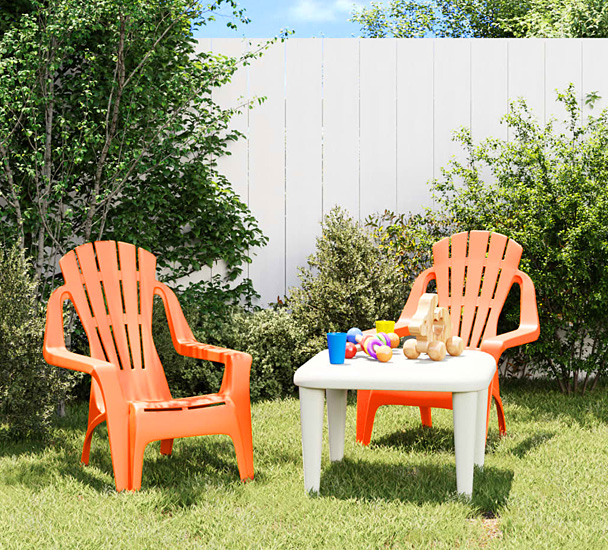 Wizualizacja kompletu pomarańczowych krzeseł ogrodowych Laromi 