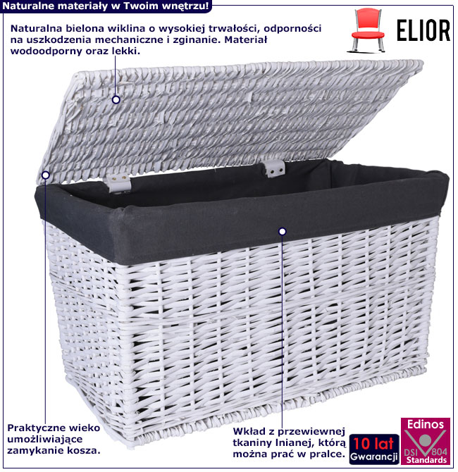 Biało-szary kosz z pokrywą Zuna 4x infografika