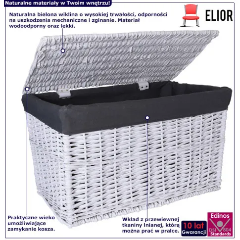 infografika białego kosza kufra wiklinowego 105l Zuna 4X