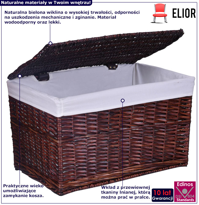 Brązowy kosz z pokrywą Zuna 4x infografika