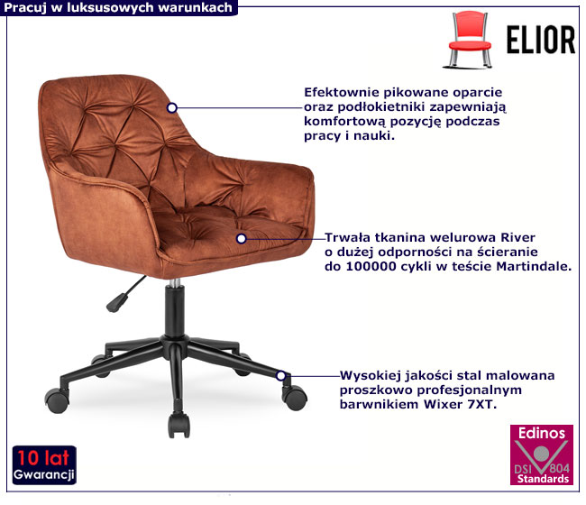 Miedziany welurowy fotel obrotowy Matilda 3X