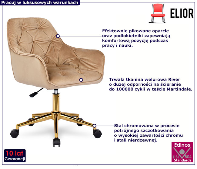 Beżowy welurowy fotel obrotowy glamour Elian 4X